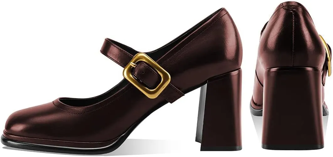 YDN Women Platform Square Toe Pumps Block Chunky High Heel Mary Janes Formal Dressy Dance Daily Shoes Size 4-15 US