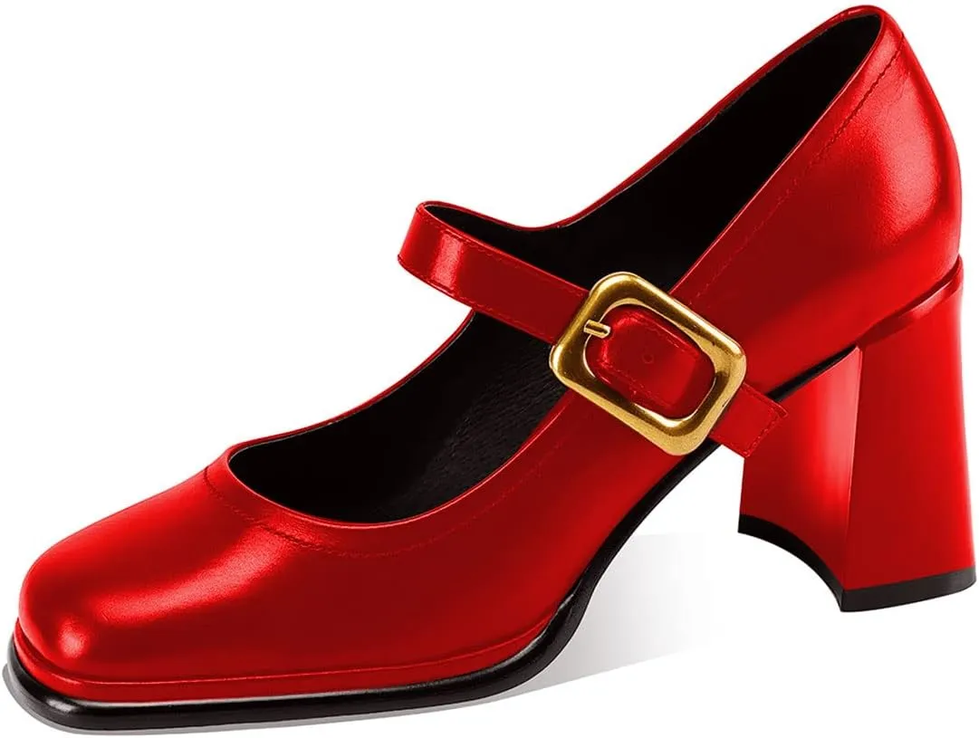 YDN Women Platform Square Toe Pumps Block Chunky High Heel Mary Janes Formal Dressy Dance Daily Shoes Size 4-15 US
