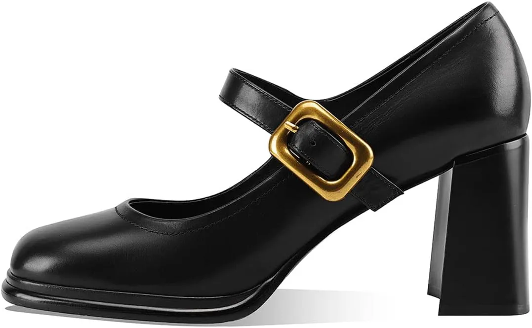 YDN Women Platform Square Toe Pumps Block Chunky High Heel Mary Janes Formal Dressy Dance Daily Shoes Size 4-15 US