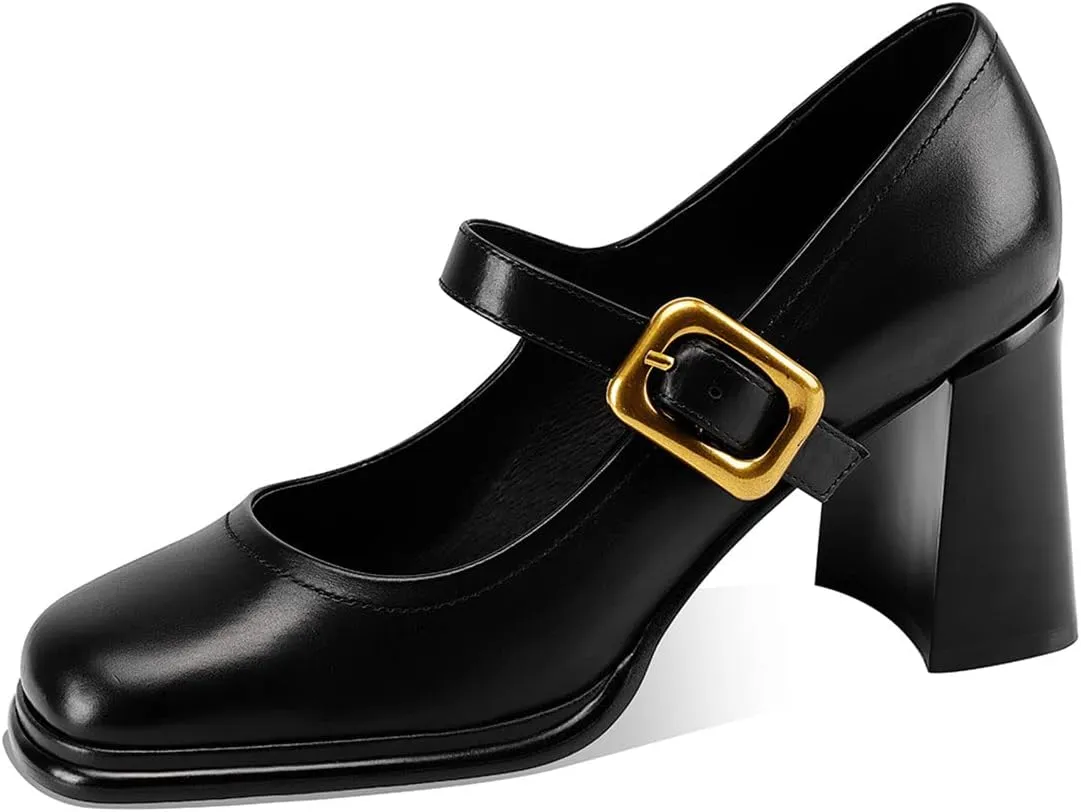 YDN Women Platform Square Toe Pumps Block Chunky High Heel Mary Janes Formal Dressy Dance Daily Shoes Size 4-15 US