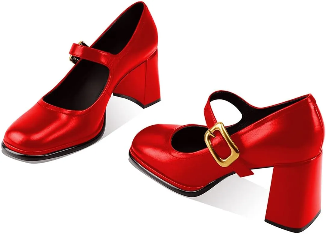 YDN Women Platform Square Toe Pumps Block Chunky High Heel Mary Janes Formal Dressy Dance Daily Shoes Size 4-15 US