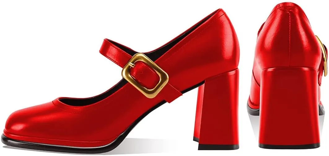YDN Women Platform Square Toe Pumps Block Chunky High Heel Mary Janes Formal Dressy Dance Daily Shoes Size 4-15 US