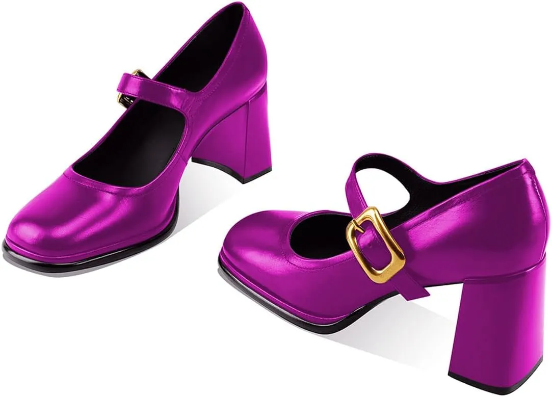 YDN Women Platform Square Toe Pumps Block Chunky High Heel Mary Janes Formal Dressy Dance Daily Shoes Size 4-15 US