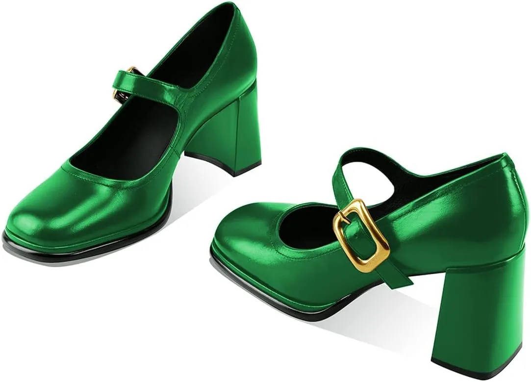 YDN Women Platform Square Toe Pumps Block Chunky High Heel Mary Janes Formal Dressy Dance Daily Shoes Size 4-15 US
