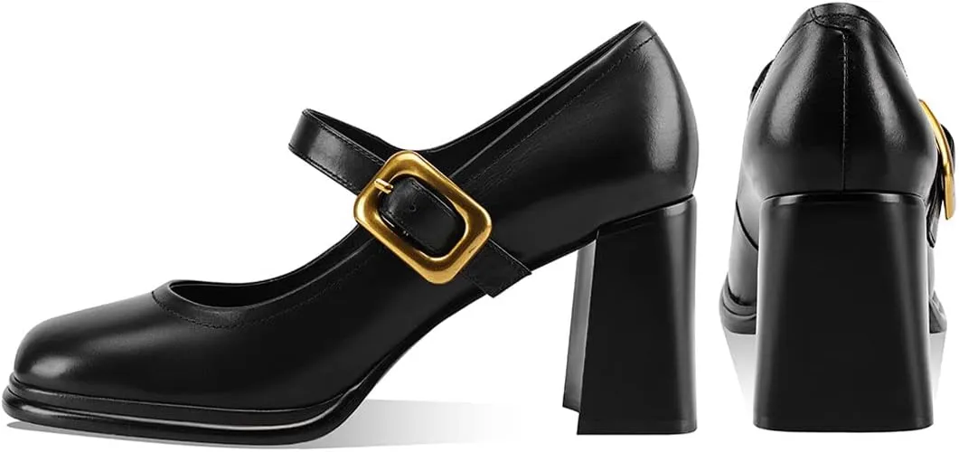 YDN Women Platform Square Toe Pumps Block Chunky High Heel Mary Janes Formal Dressy Dance Daily Shoes Size 4-15 US