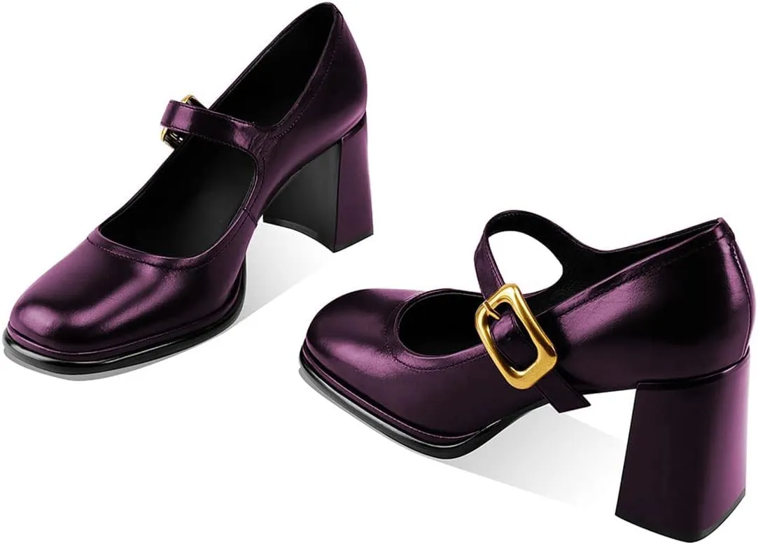 YDN Women Platform Square Toe Pumps Block Chunky High Heel Mary Janes Formal Dressy Dance Daily Shoes Size 4-15 US