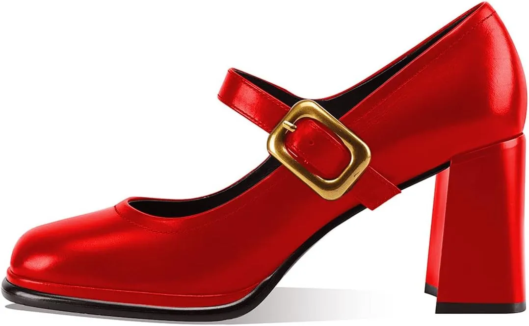 YDN Women Platform Square Toe Pumps Block Chunky High Heel Mary Janes Formal Dressy Dance Daily Shoes Size 4-15 US