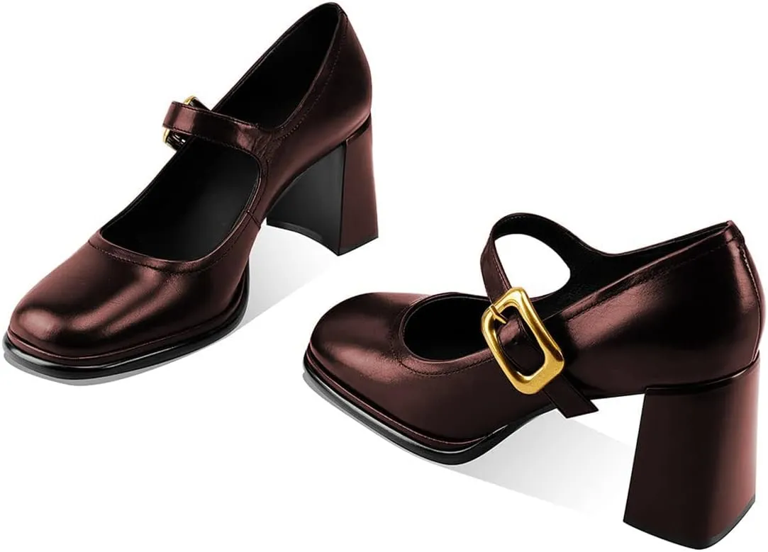 YDN Women Platform Square Toe Pumps Block Chunky High Heel Mary Janes Formal Dressy Dance Daily Shoes Size 4-15 US