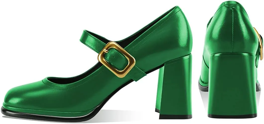 YDN Women Platform Square Toe Pumps Block Chunky High Heel Mary Janes Formal Dressy Dance Daily Shoes Size 4-15 US