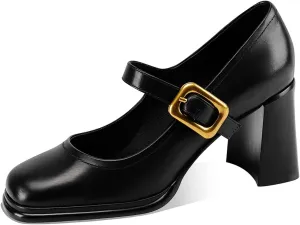 YDN Women Platform Square Toe Pumps Block Chunky High Heel Mary Janes Formal Dressy Dance Daily Shoes Size 4-15 US