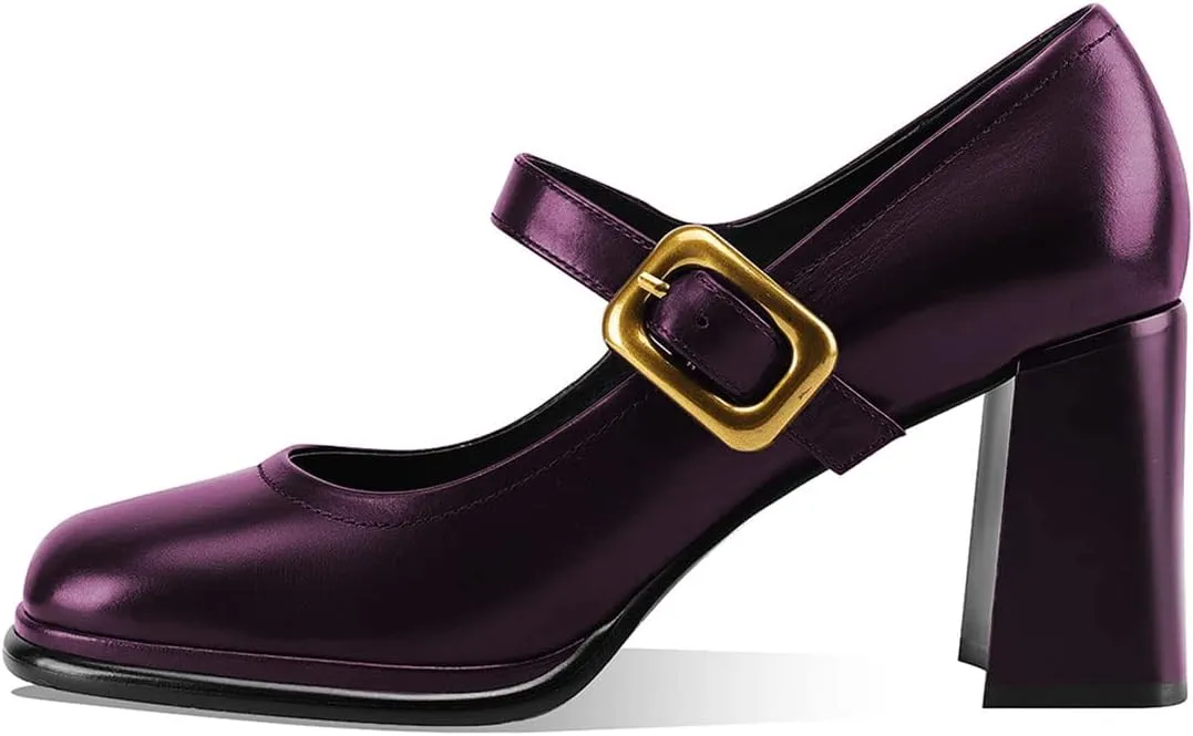 YDN Women Platform Square Toe Pumps Block Chunky High Heel Mary Janes Formal Dressy Dance Daily Shoes Size 4-15 US